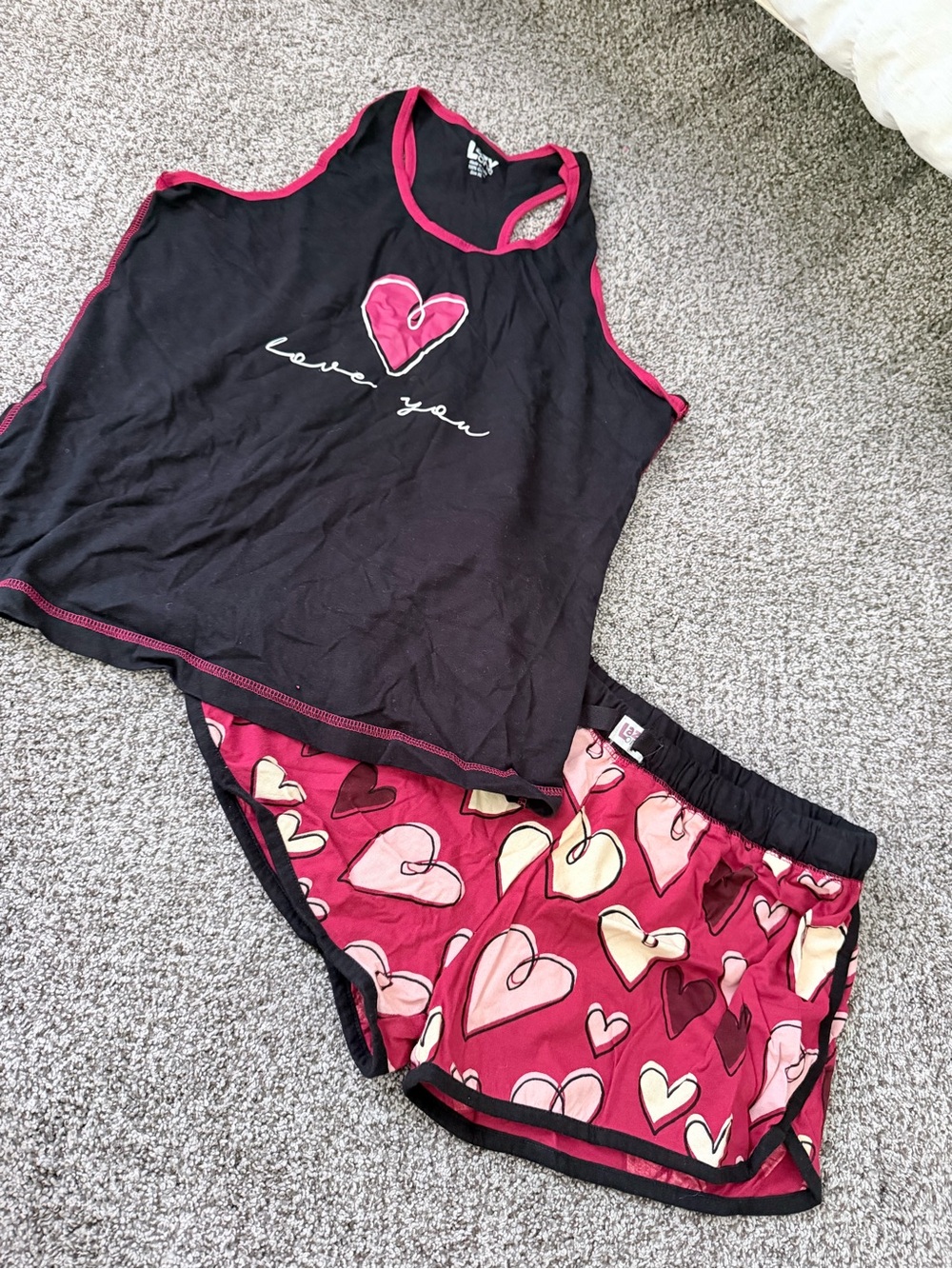 Love You Black & Pink Heart Tank and Shorts Sleep Set - Picture 1 of 5